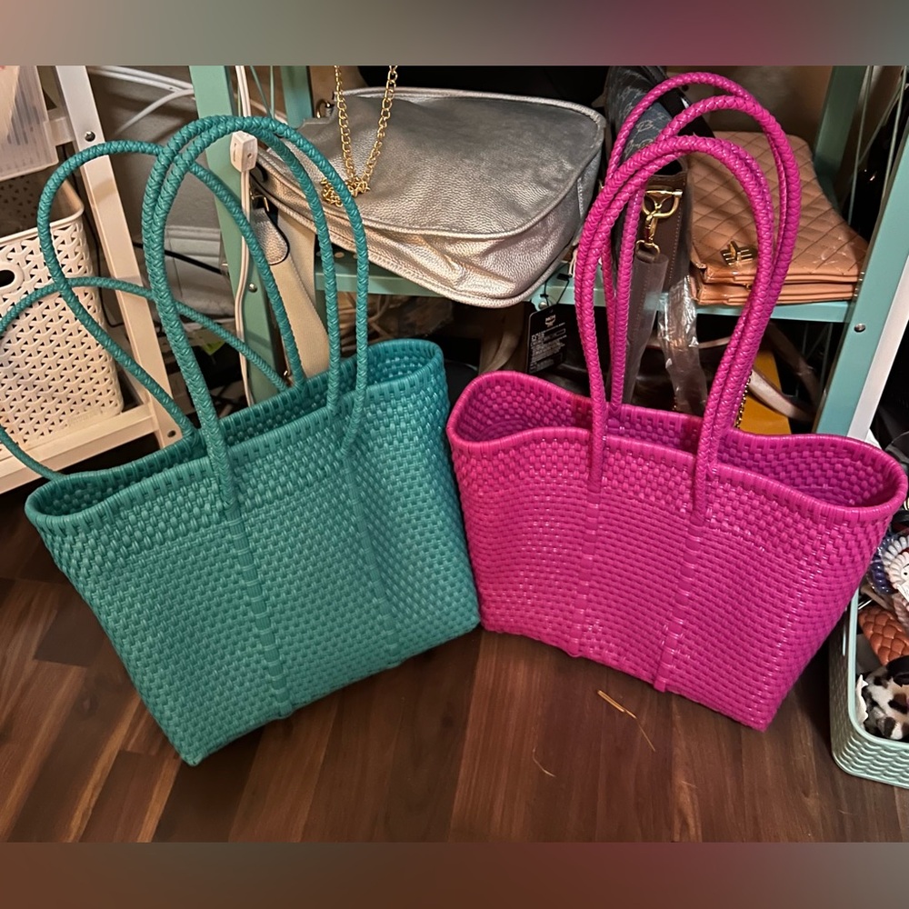 Hot pink only Mexican tote bag handmade with double strap